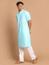 Vastramay Men's Aqua Blue Solid Kurta with White Pant style Cotton Pyjama Set